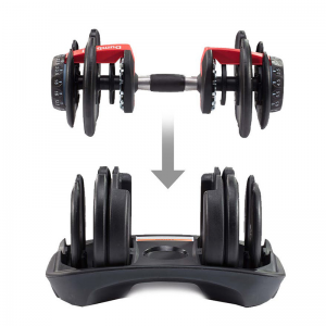 Strength Training Equipment- (300*300)- Adjustable dumbbell with weight stacking feature highlight with view of the dumbell place-holder