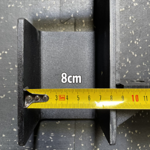 Gym Accessories- (300*300)- Top view of a single J Hook/J Cup for power rack with 8cm clearance dimension shown with measuring tape
