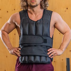 Gym Accessories- (300*300)- Front view of a Man wearing the Weight Vest with both arms on hips