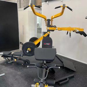 Strength Training Equipment- Side view of the three person station gym machine