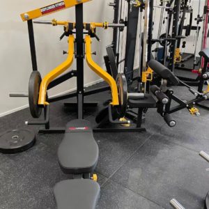Strength Training Equipment- Rear view of the three person station gym machine