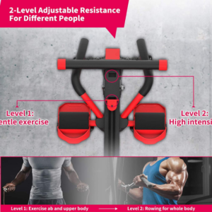 Cardio Equipment- (300*300)- Adjustable resistance feature highlight of the 3-In-1 Foldable Ab Rowing Machine with details of the 2 use cases