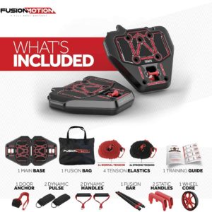 Strength Training Equipment- (300*300)- Full package contents and description of each item of the Fusion Motion Portable Gym shown in white background
