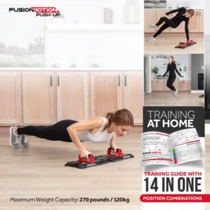 Strength Training Equipment- (300*300)- Digital pamphlet of the Fusion Push-up workout set with images of the different possible workouts