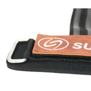 Weight Lifting Gear- (300*300) Image- Superset Weight Lifting Straps with detail view of the metal link and brown leather strap