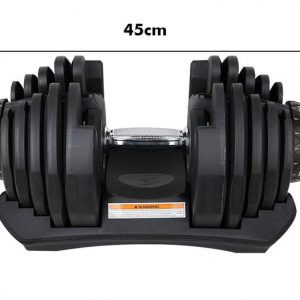 Strength Training Equipment- Front View of 40KG Adjustable Dumbbell placed on stand with 45cm vertical line indicating length of the dumbell