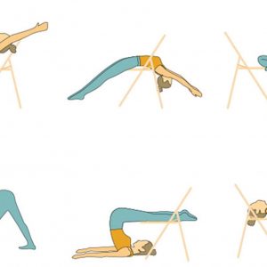 Yoga Product- (300*300) Image- 6 vector illustrations depicting the various yoga poses and exercises using the Premium Yoga Chair