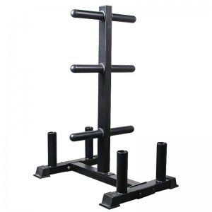 Strength Training Equipment- Profile View of the Olympic Weight Plate and Bar Storage Rack