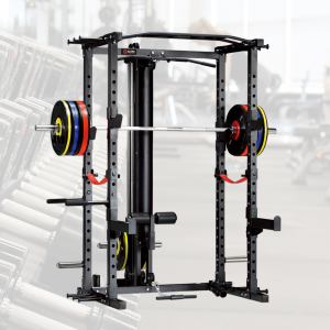 Strength Training Equipment- Light commercial squat full rack with a loaded barbell