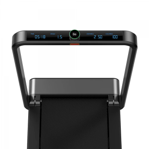 Cardio Equipment- Overhead view of the WalkingPad X21 treadmill with digital display with blue numerical indicators