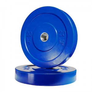 Strength Training Equipment- Pair of 20KG Colourful Rubber Bumper Plates (Blue Colour), one flat and the other placed vertically on top