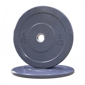 Strength Training Equipment- A Pair of 5KG Colourful Rubber bumper plates (Gray Colour), one flat and the other vertically placed on top