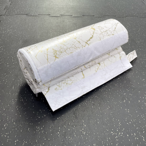 Strength Training Equipment- (300*300)- Top View of the White Gold Barbell Pad placed horizontally (unstrapped)