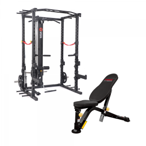 Strength Training Equipment- Light Commercial Power Cage with Lateral Bar+Bench
