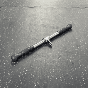 Gym Accessories- Profile view of the Short Straight Bar cable attachment on gym floor