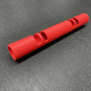 Gym Equipment- (300*300)- Profile view of the 6KG Red Colour VIPR Natural Rubber Weight Fitness Barrel on gym floor