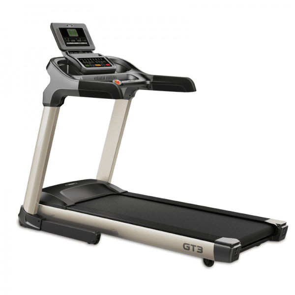 Cardio Equipment- Left-handed Rear Profile View of the Light Commercial Motorized Treadmill DB-2006 in white background