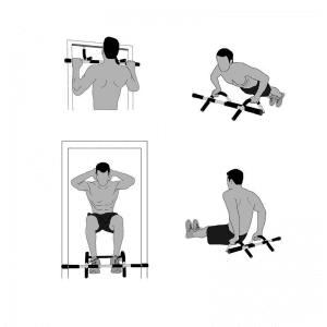 Strength Training Equipment- (300*300)- 4 vector illustrations of types of exercise using the Door chin up bar
