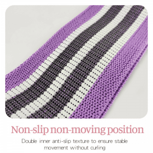 Weightlifting Accessories- (300*300) Image- Inverted view of the Purple Resistance Hip Band with anti slip texture visible, along with text headline on the bottom reading "Non-slip non-moving position" along with small text description of the double inner-anti slip texture