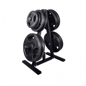 Strength Training Equipment- (300*300)- Black Olympic Weight Tree with weight plates stacked