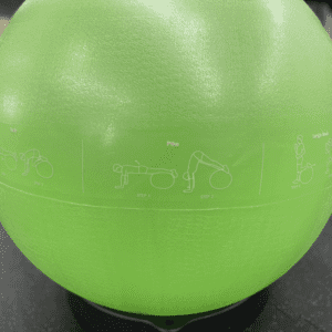 Yoga Product- (300*300)- Close view of the Premium Swiss Ball (Green) with 3 exercise llustrations visble on product
