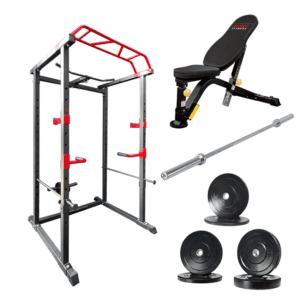 Strength Training Equipment- Power Cage with Lateral Bar+Bench+70KG Weights Plates+2.2M Barbell