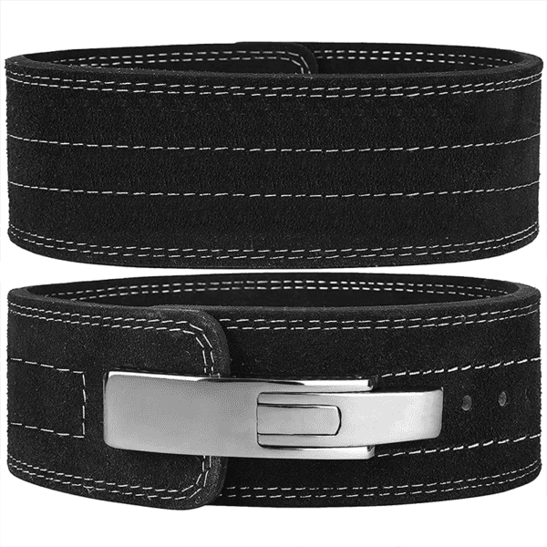 Lever buckle leather weightlifting belt