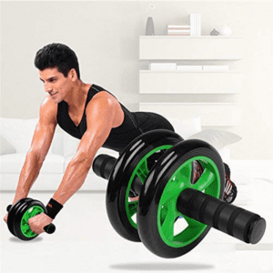 A man doing exercise with ab roller wheel