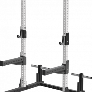 DB Fitness heavy-duty squat rack: Maximize strength training with a sturdy frame, adjustable safety bars, and J-hooks.