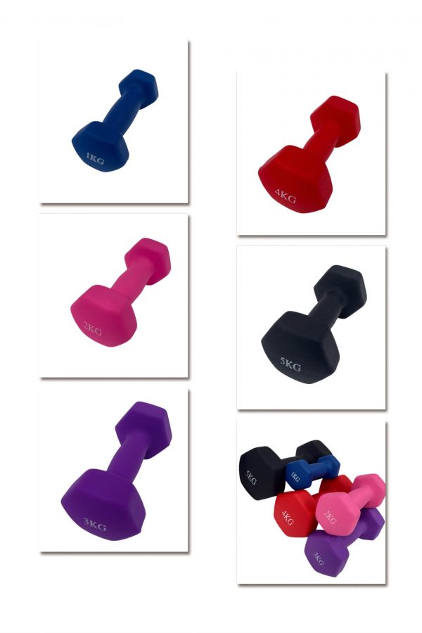 Colored Neoprene Hex Dumbbells (1kg-7kg) - Image 2