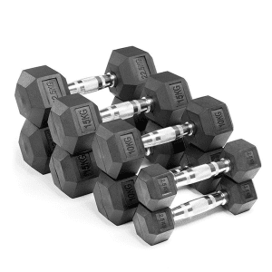 Rubber HEX Dumbbell 1-50 KG with Chrome Handle