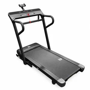 DB Fitness DB-2009 folding treadmill with handrails and digital display on white background