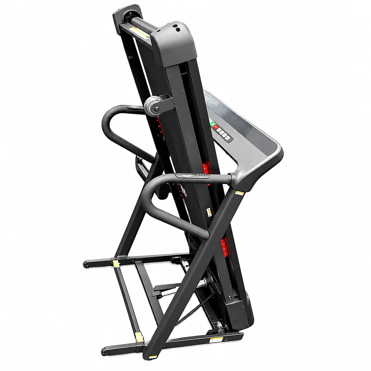 DB Fitness DB-2009 folding treadmill side view showing space-saving folded design