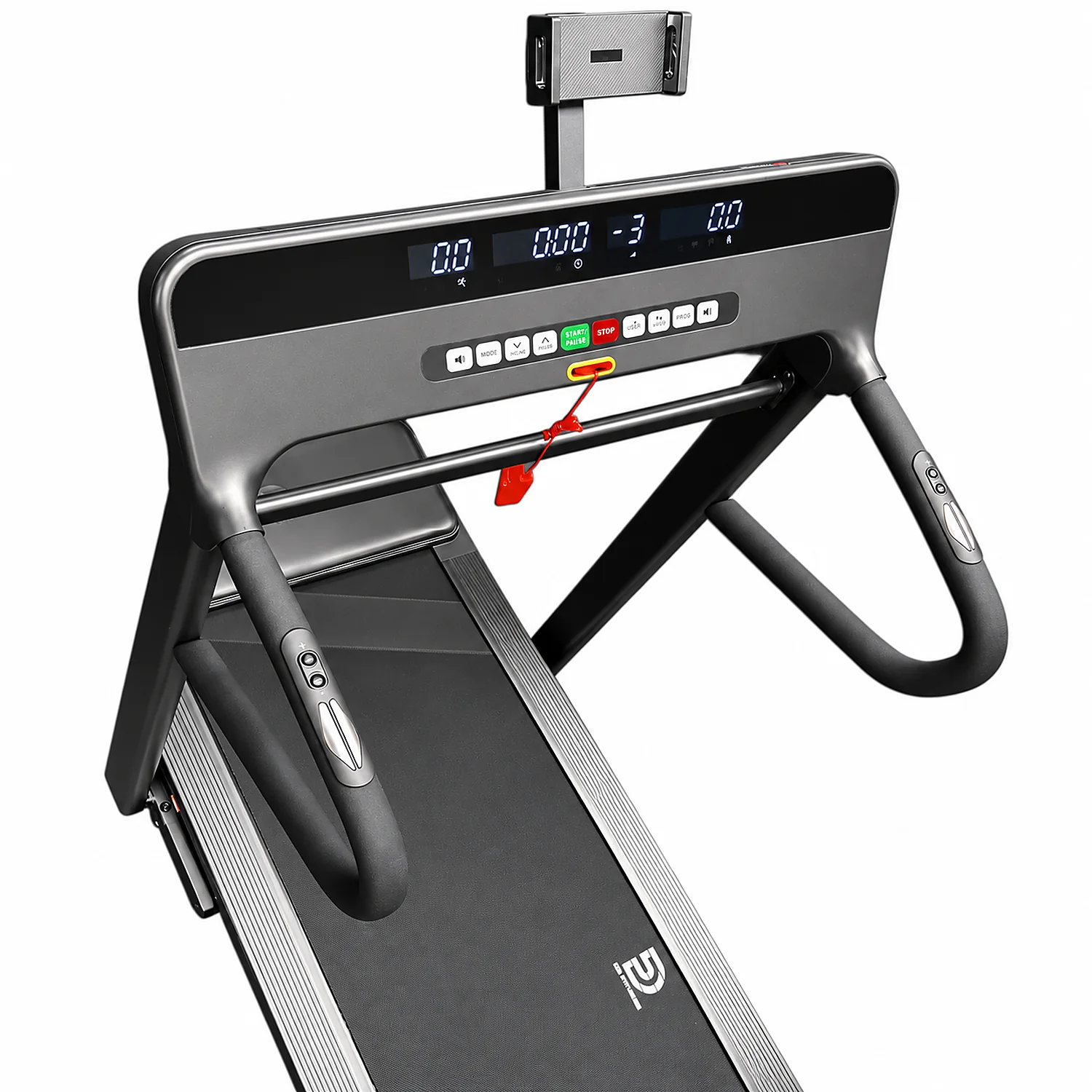 DB Fitness DB-2009 treadmill digital console display with control buttons and safety key
