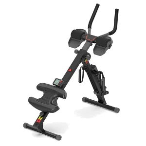DB Fitness black AB rower multi-function exercise machine with padded seat, arm supports and resistance handles on a white background