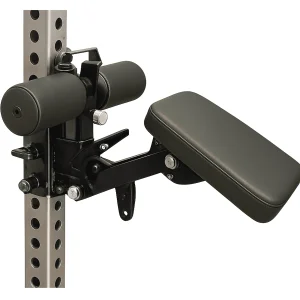DB Fitness adjustable Pegasus pad power rack attachment with leg rollers and padded support for strength training.