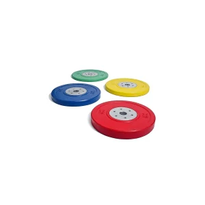 DB Fitness colour coded competition bumper plate set with green, yellow, blue and red Olympic weight plates