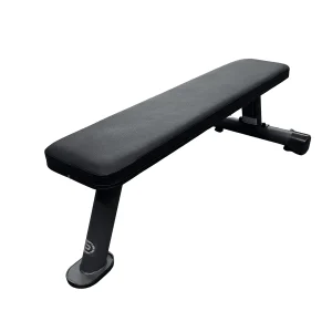 DB Fitness DB-1001 flat weight bench in black, angled product view with padded top and stable steel frame
