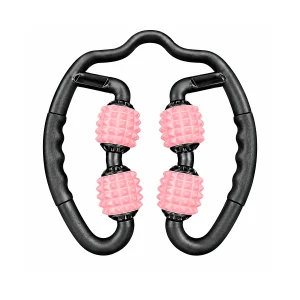 DB Fitness dual-arm massage roller in black and pink for body massage and muscle recovery