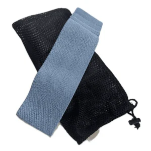DB Fitness fabric resistance band with black mesh storage bag on a white background
