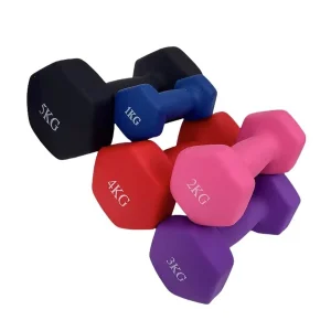 DB Fitness neoprene hex dumbbell set in multiple colours and weights for home gym strength and fitness training