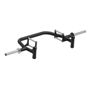 DB Fitness open trap bar with a black curved frame, dual-height silver grips, loading sleeves and support feet.