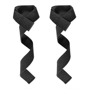 DB Fitness black weight lifting straps pair for deadlifts rows and heavy strength training