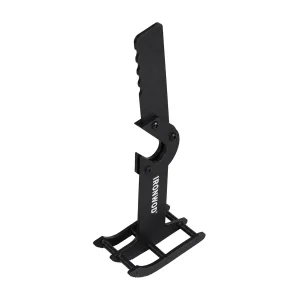 Black IRONWOD barbell jack with a finger-grip handle, curved bar cradle and rocker base.
