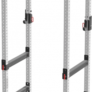 A reliable DB Fitness squat rack, perfect for squats and bench presses, with adjustable features for a safe workout.
