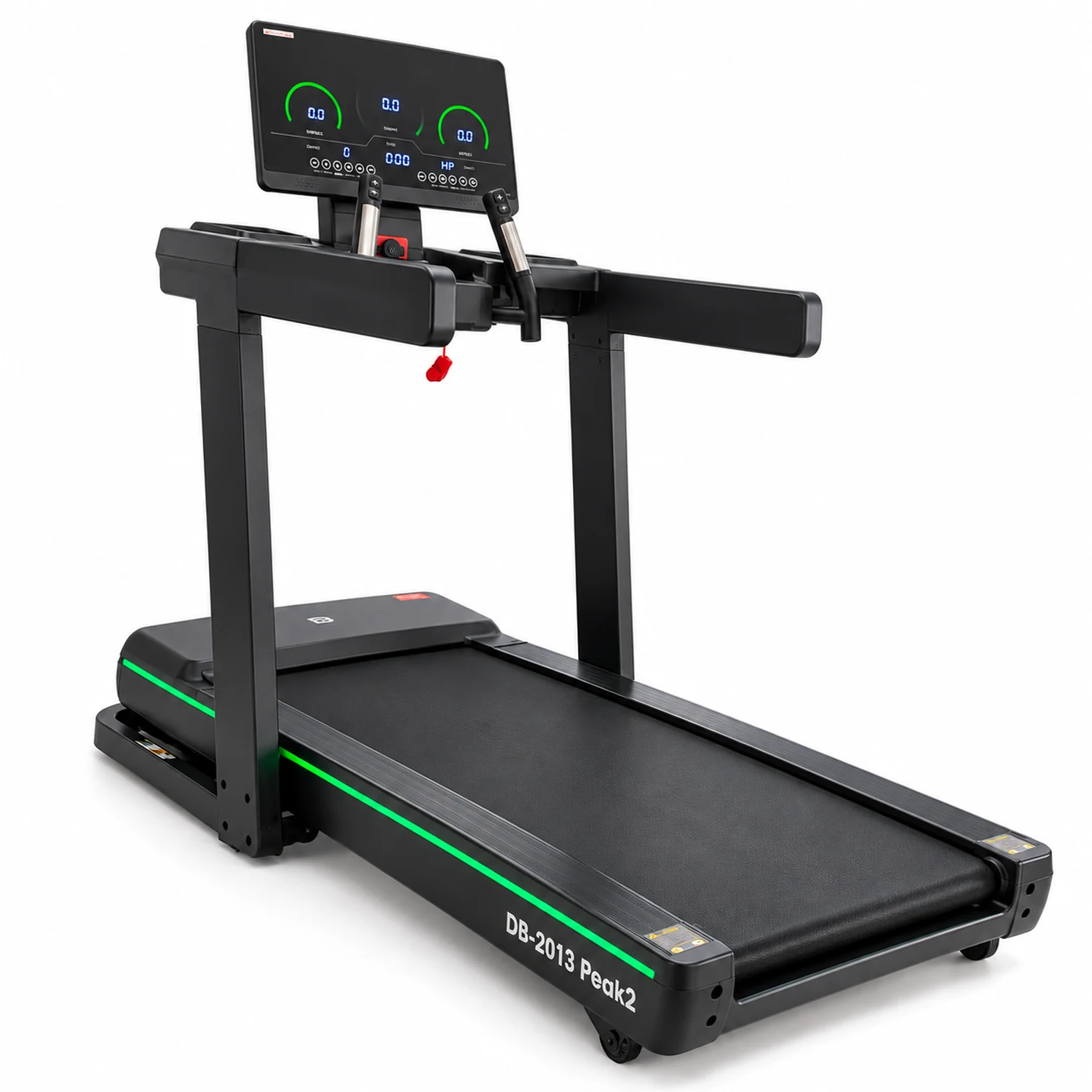 DB-2013 Peak2 treadmill with large TFT display and green LED running deck for home fitness in New Zealand