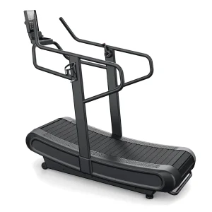 DB Fitness DB-2101 curved treadmill with dual handrails and digital console on a white background