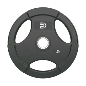 DB Fitness 15kg tri-grip rubber Olympic weight plate with stainless steel centre ring and ergonomic handles.